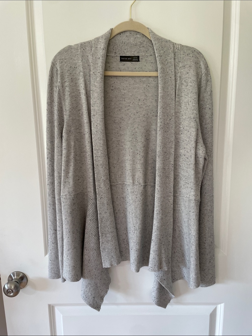 Verve Ami Speckled Light Gray Open-Front Drape Cardigan